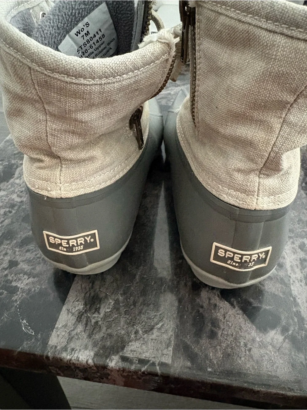 Sperry Saltwater Duck Boots Grey Canvas Size 7